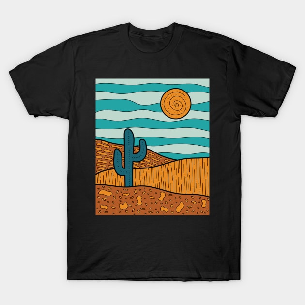 Abstract desert landscape illustration - Blue T-Shirt by sziszigraphics